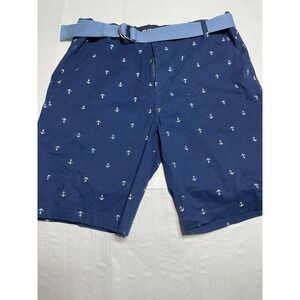Carbon Freedom Flex Mens Navy Blue Anchor Print Chino Shorts with Belt Size 36